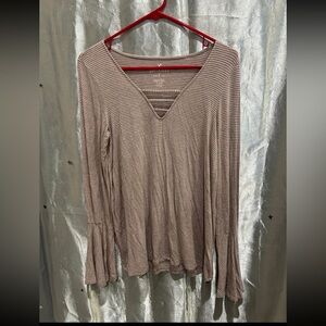 American Eagle Outfitters Women's Long Sleeve Striped Top - Brown